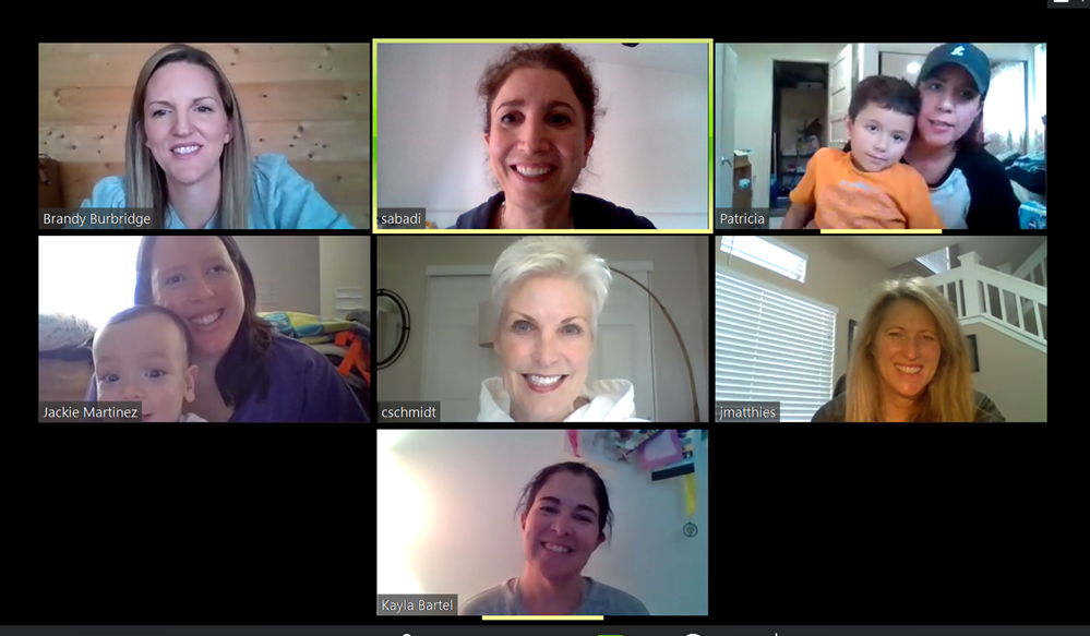 smiling coworkers in a video conference call